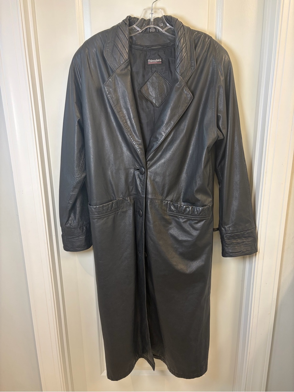 Vintage Jacqueline Ferrar Black Leather Trench Coat size Small(see measurements)